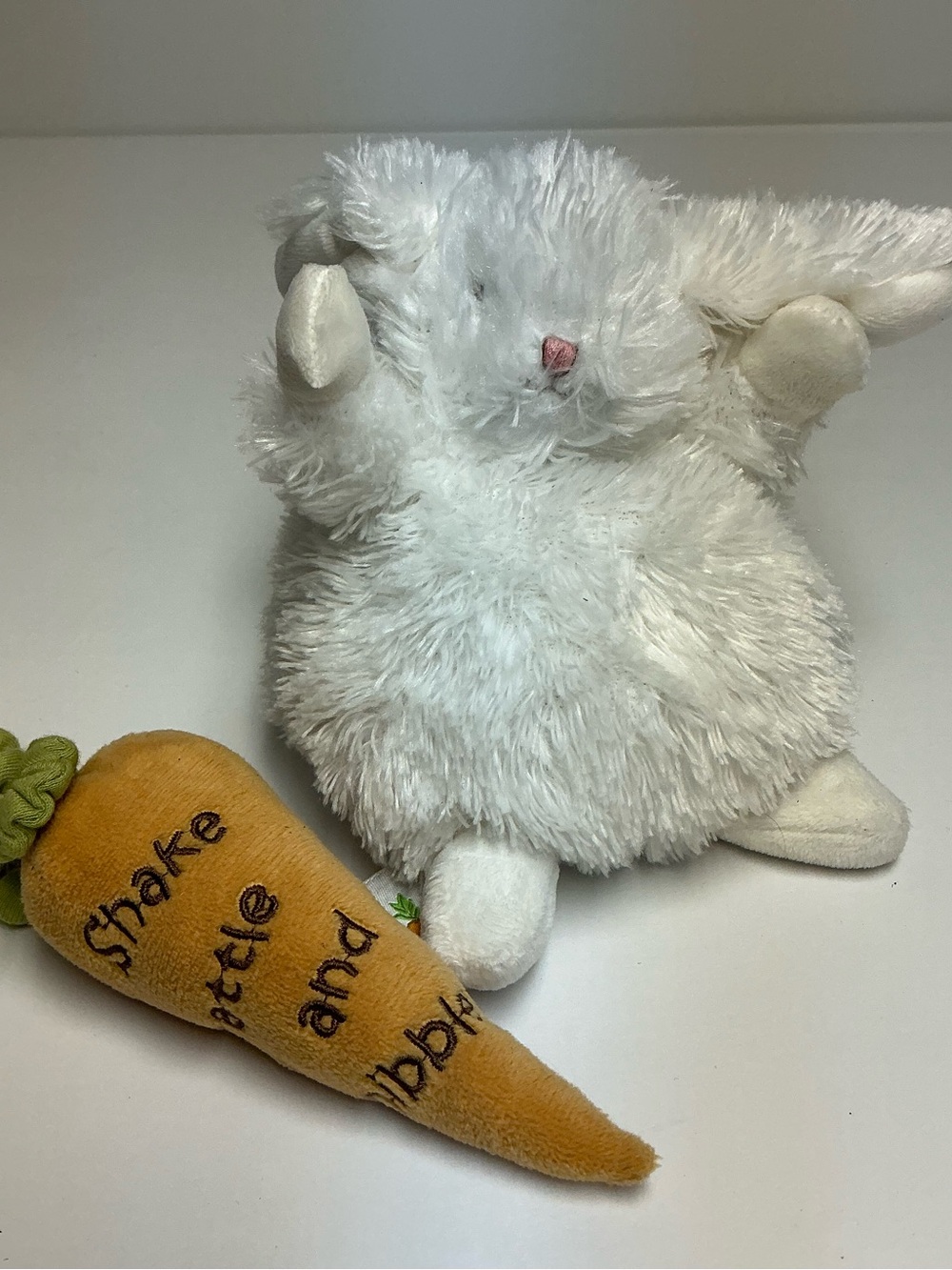 Bunnies by the Bay Wee Itty Bitty White Chubby Bunny Plush with Carrot Rattle